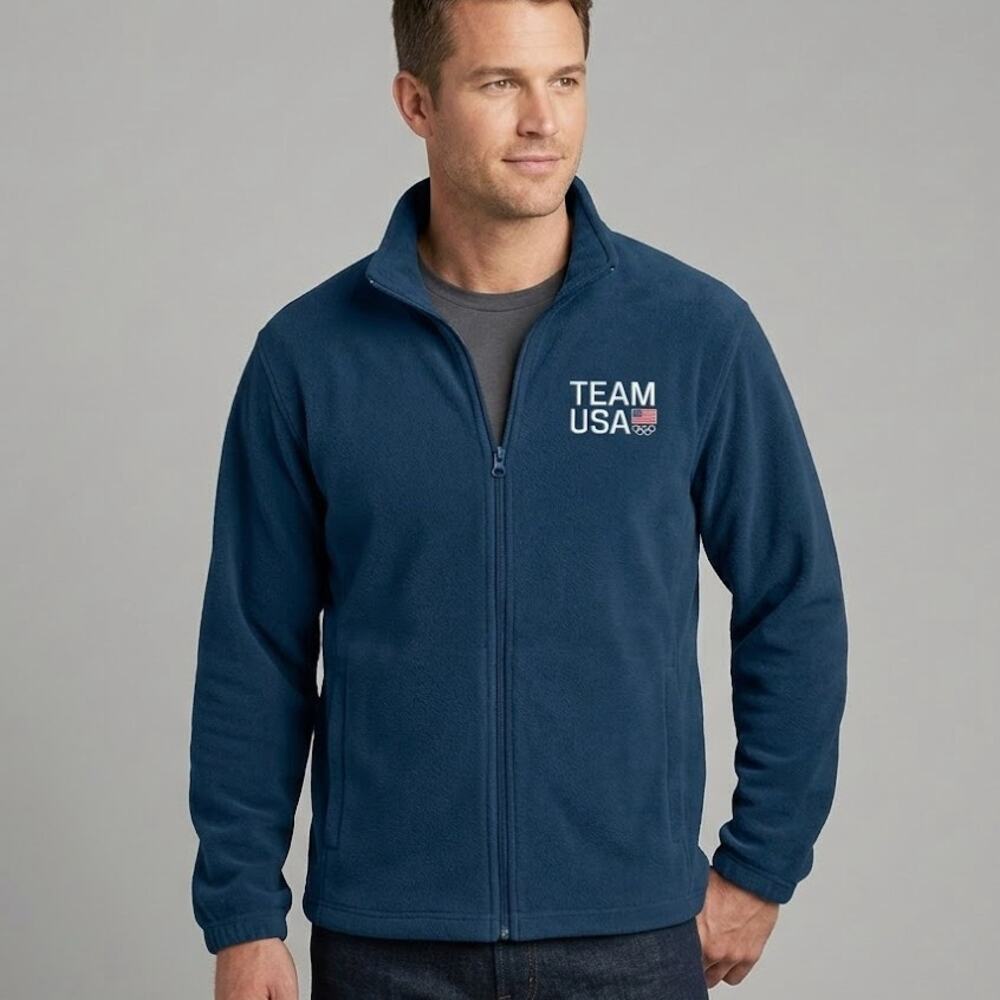 Team USA Olympics Fleece Jacket Navy Blue Full Zip Embroidered Logo Mens XL Gorp